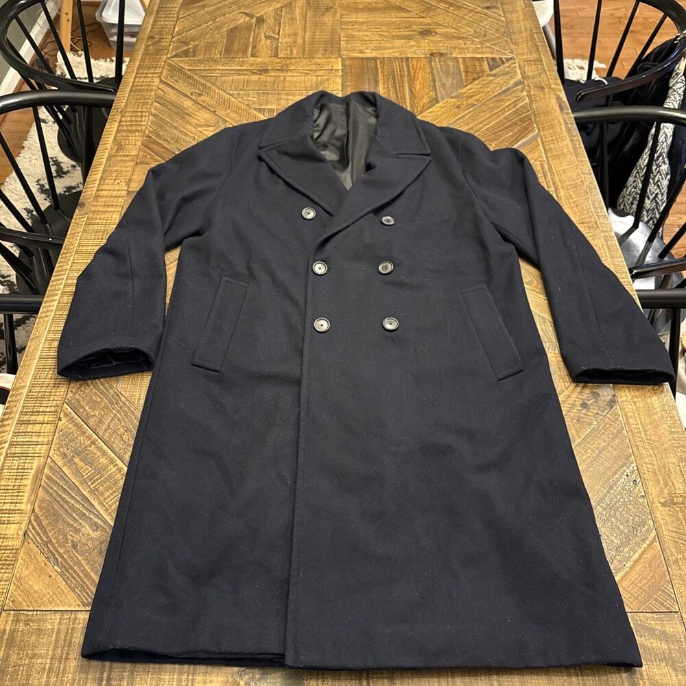 ZARA Man Men’s XL Navy Blue Double Breasted Overcoat Peacoat Jacket